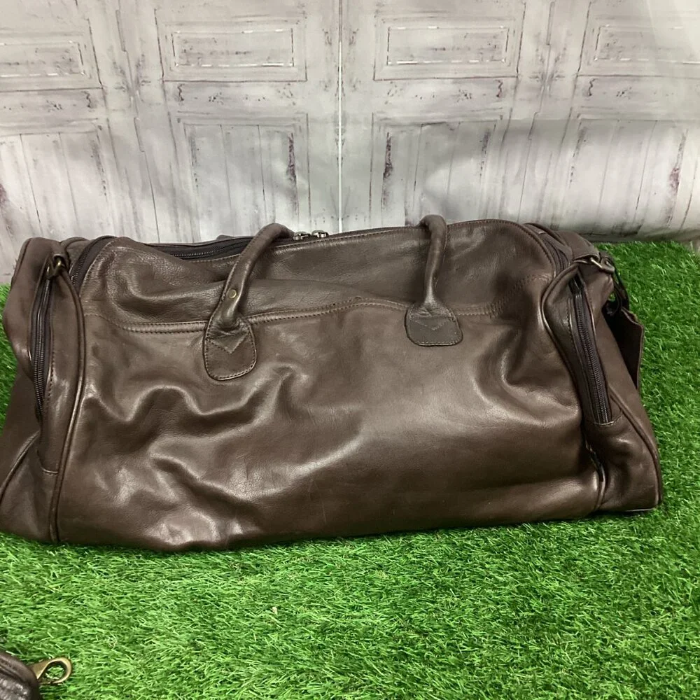 Canyon Outback Large Brown Leather Duffel Bag Canon Camera Promotional Item VTG